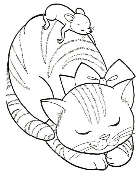 Кошка и мышка раскраска