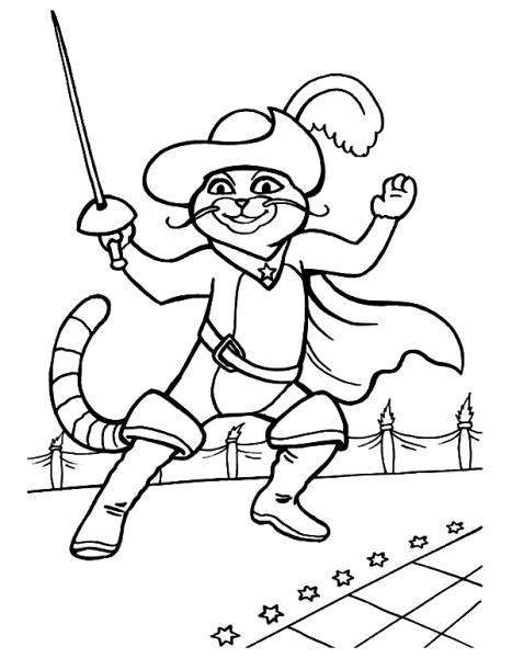 Кот в сапопогах раскраска