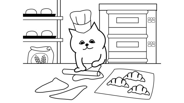 Раскраски кошечки с едой