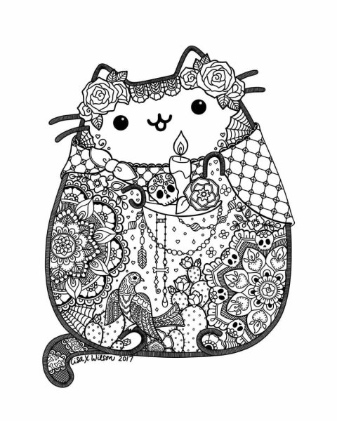 Раскраски кот с украшениями (46 фото)