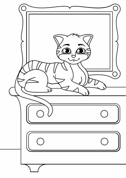 Раскраска домик с котятами
