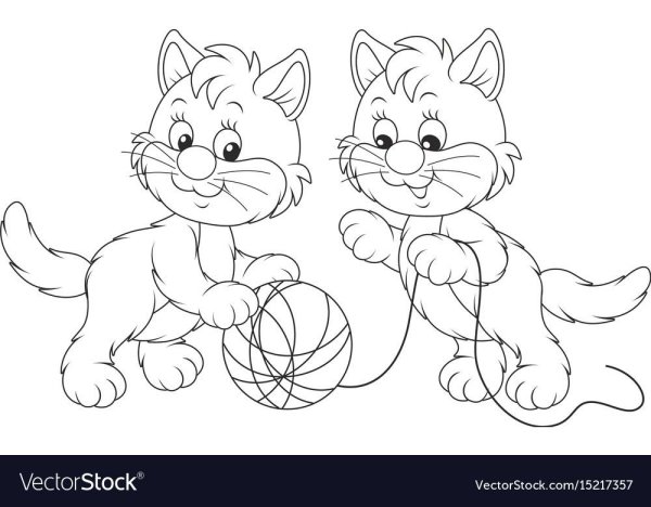 Раскраска котик с мячиком
