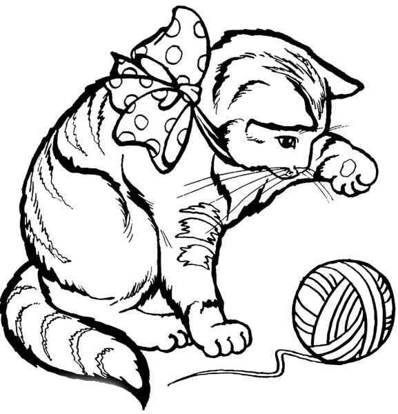 Котенок с клубочком раскраска