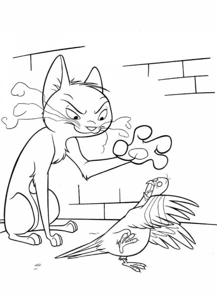 Кошка и птичка раскраска