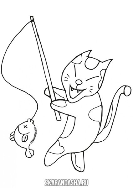 Рисунок для выжигания кот-рыболов