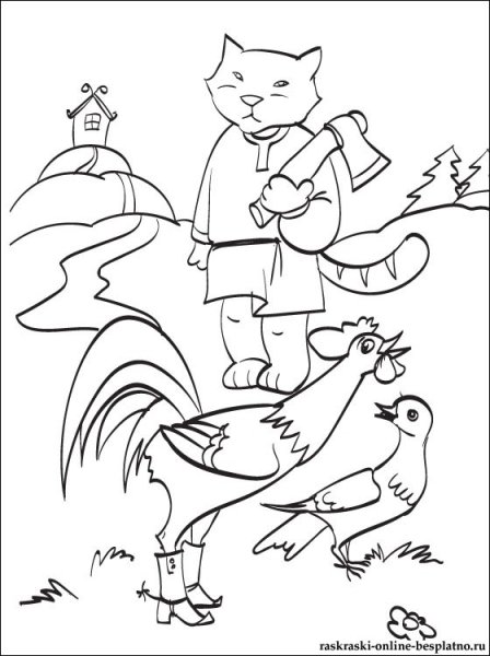 Кот петух и лиса раскраска