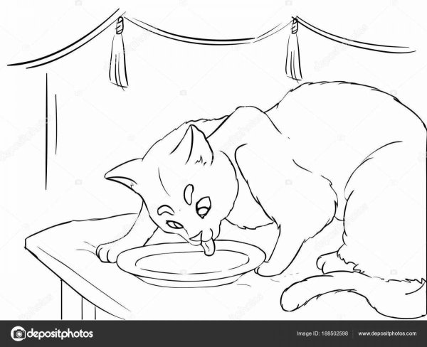 Раскраска котенок лакает молоко
