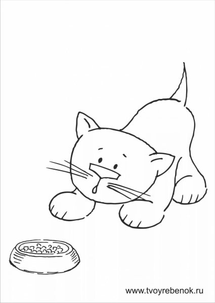 Кот ест раскраска для детей