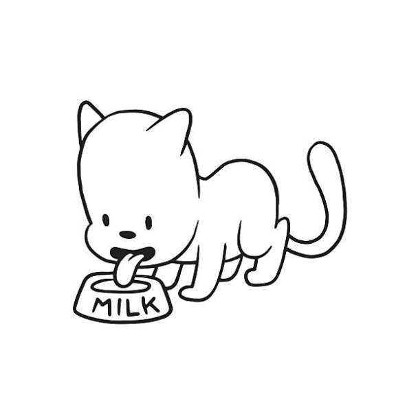 Раскраска котенок лакает молоко