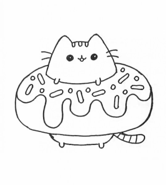 Раскраска котик в пончике