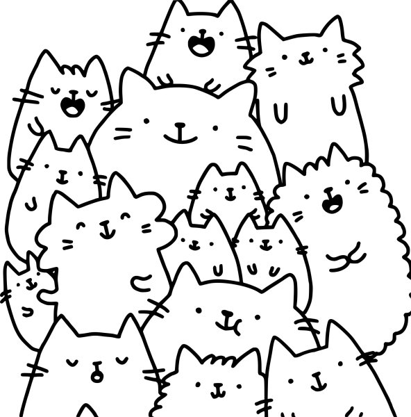 Раскраска много котиков