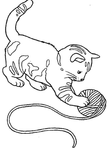 Раскраска кошка с клубком