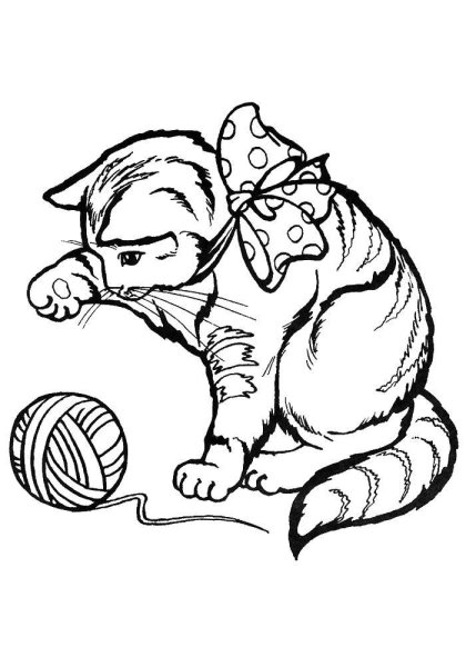 Котенок с клубком раскраска