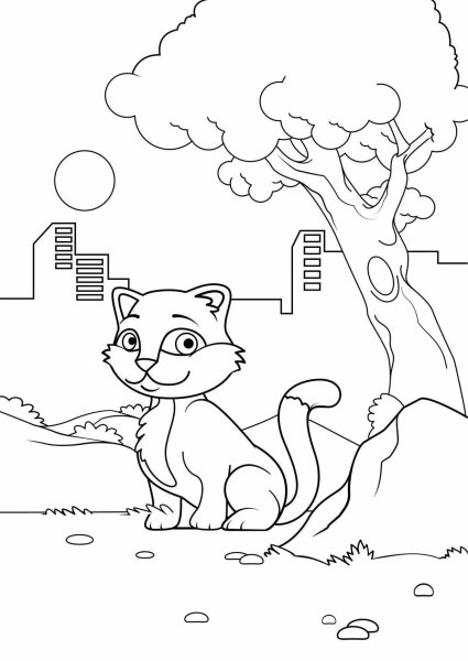 Раскраска домик с котятами