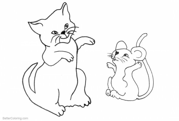 Кошка и мышка раскраска