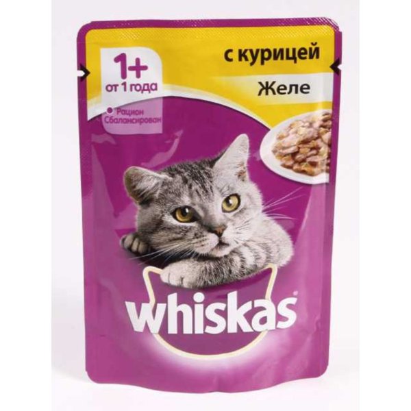 Whiskas пауч желе с лососем 75гр