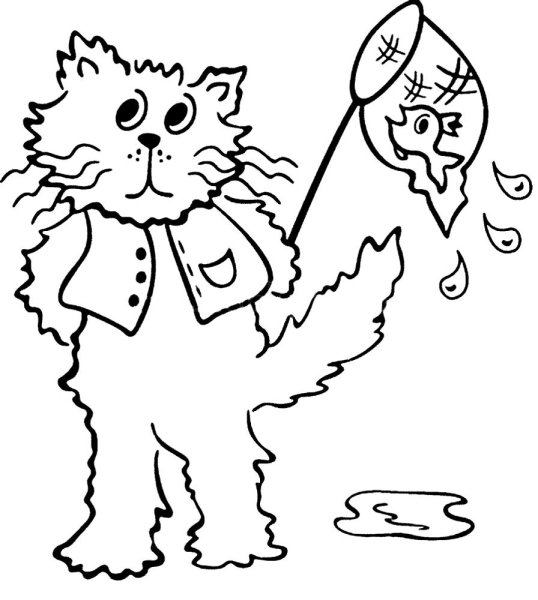 Раскраска кот рыболов