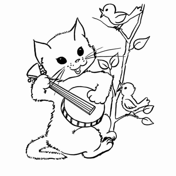 Веселый котенок раскраска