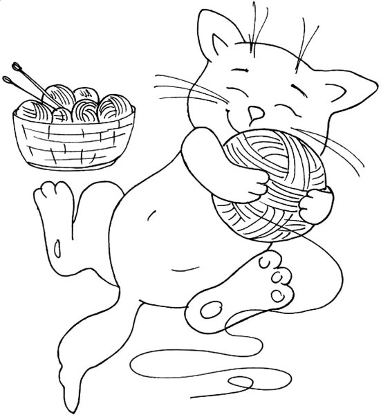 Котенок с клубочком раскраска