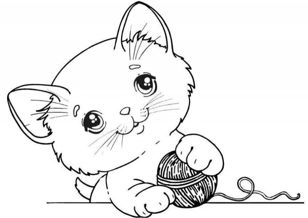 Раскраска кот с клубком