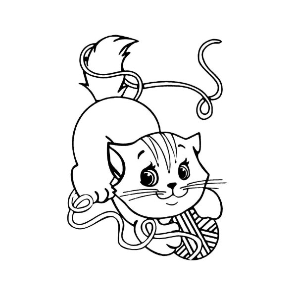 Раскраска котик с клубком