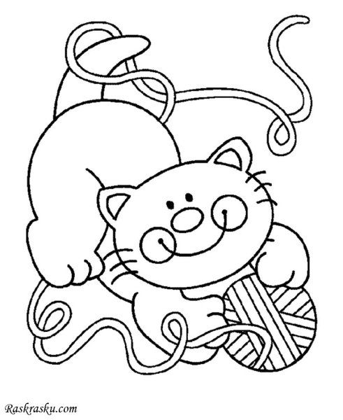 Котенок с клубком раскраска