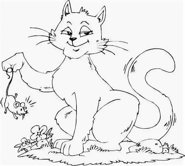 Кошка и мышка раскраска