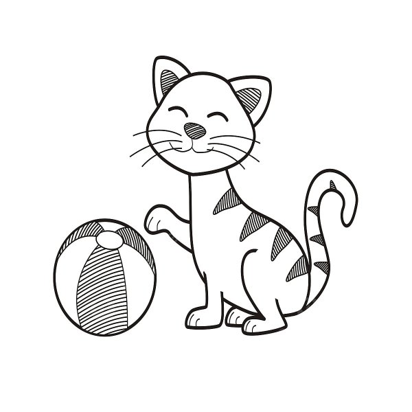 Раскраска кошка с мячиком