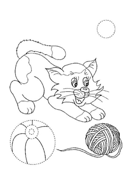 Котенок с клубочком раскраска
