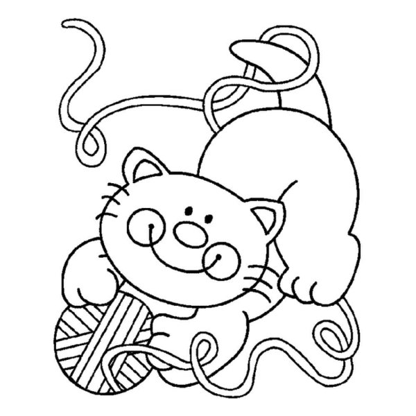 Котенок с клубком раскраска