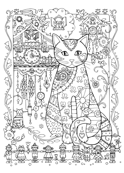 Раскраска кошка сложная