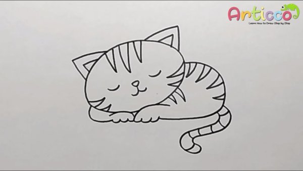 Спящий кот рисунок карандашом для детей