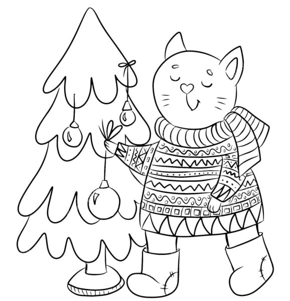 Новогодний кот раскраска