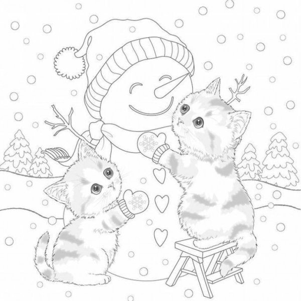 Раскраска новогодний котик
