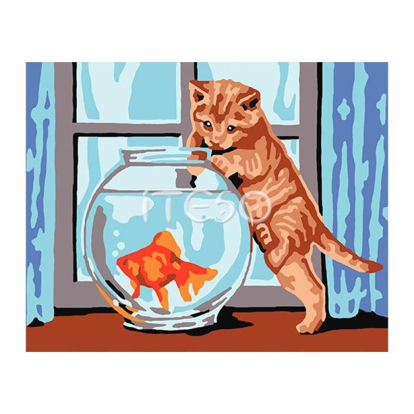 Картина кот и аквариум