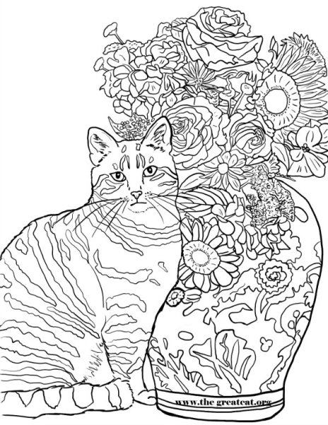 Раскраски котики сложные