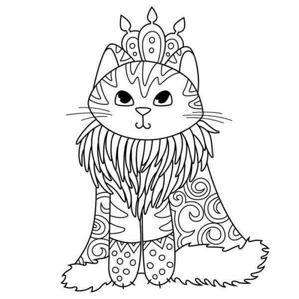 Котенок с короной раскраска
