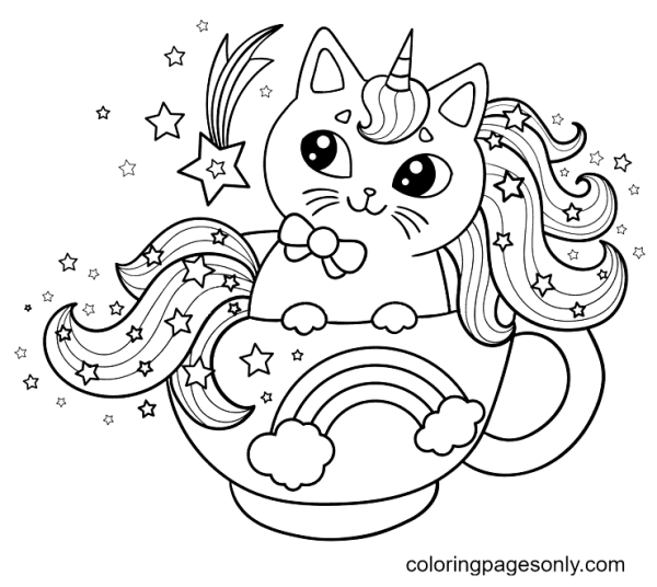 Кошка Единорог раскраска
