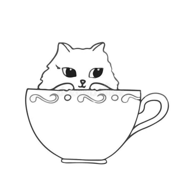 Раскраска котик в кружке