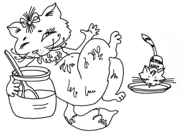 Кот с молоком раскраска