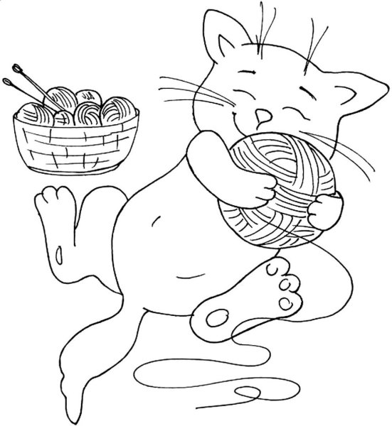Котенок с клубочком раскраска