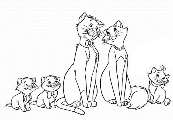 Раскраска семья кошек