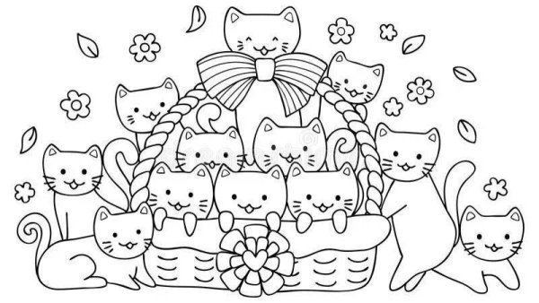 Раскраска котята в корзинке
