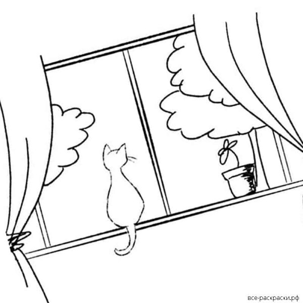 Кошка на окошке раскраска