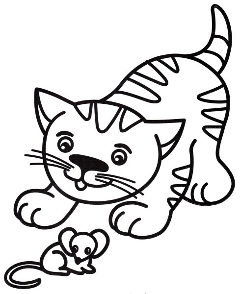 Кошка и мышка раскраска