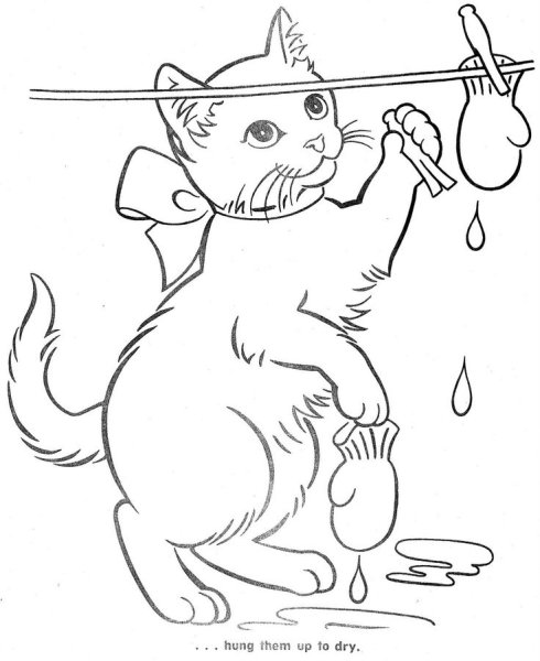 Котятки и перчатки раскраска