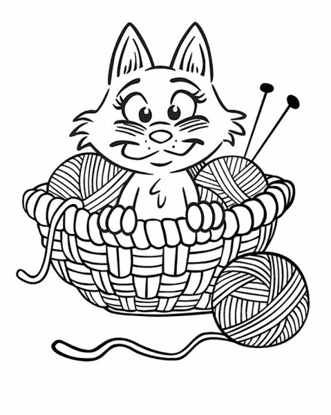 Котята в корзинке для раскрашивания