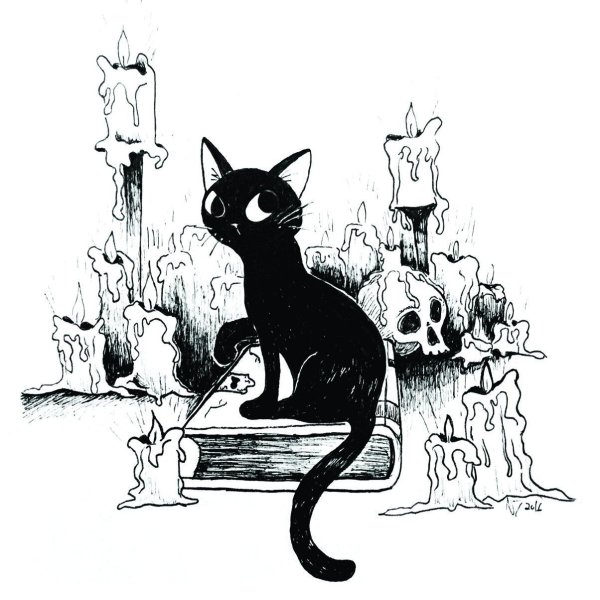 Раскраска котик в шляпе Хэллоуин