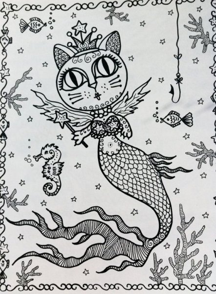 Кошечка Русалочка раскраска
