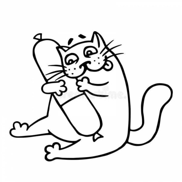 Раскраска котик с сосиской